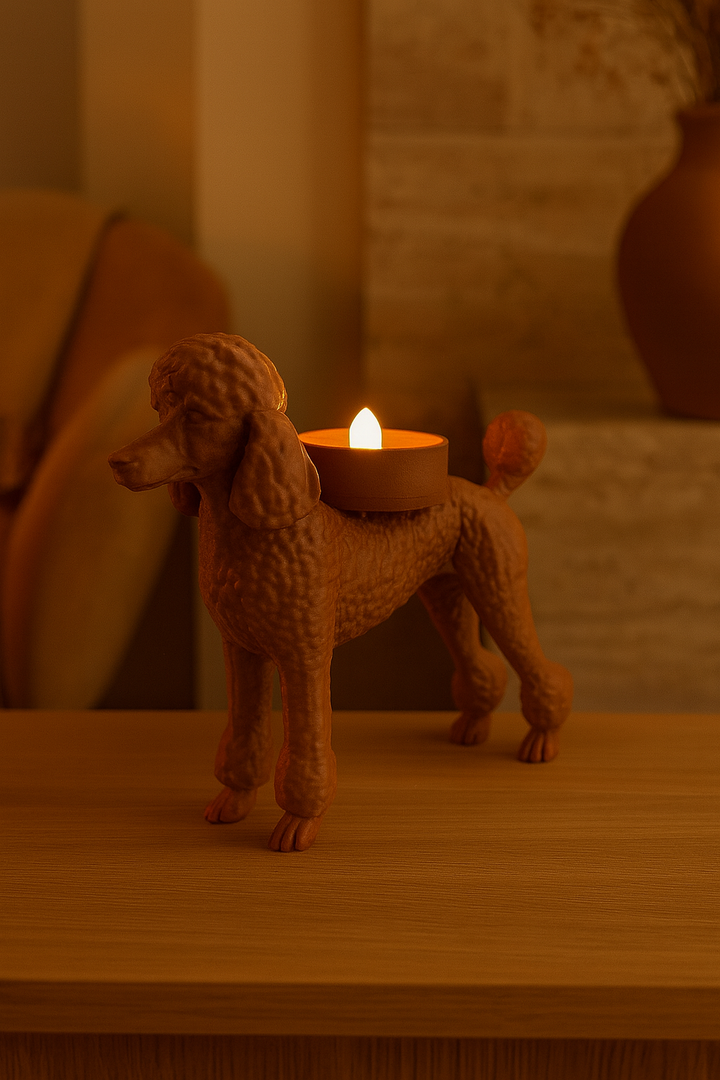 Poedel waxinelichthouder – stijlvolle 3D-geprinte decoratie | Hunoba Creative
