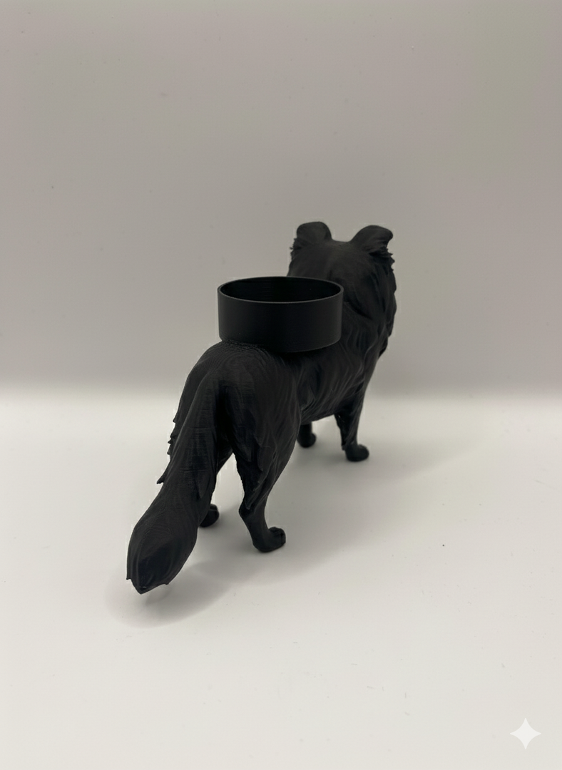 Waxinelichthouder Shetland Sheepdog (Sheltie) – 3D-Geprint Hond Beeldje – Zwart | Wit | Bruin