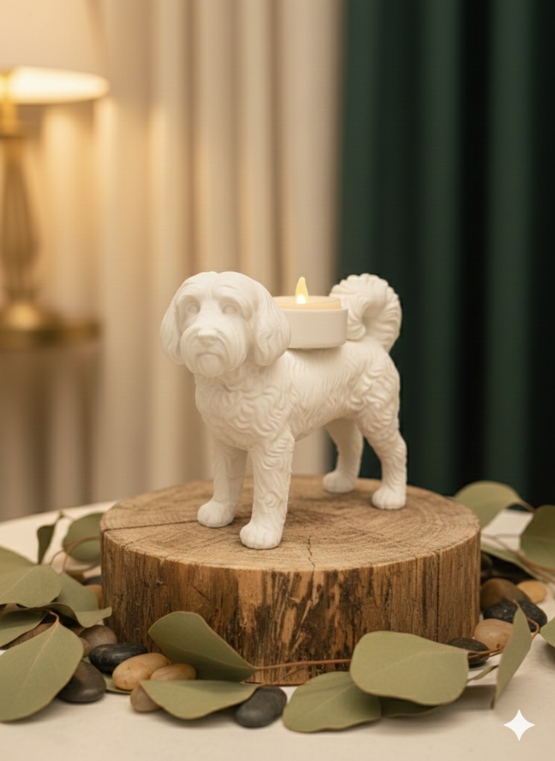 Teelichthalter mit Tibet-Terrier-Motiv – dekorative Hundekerze für Atmosphäre und Wärme