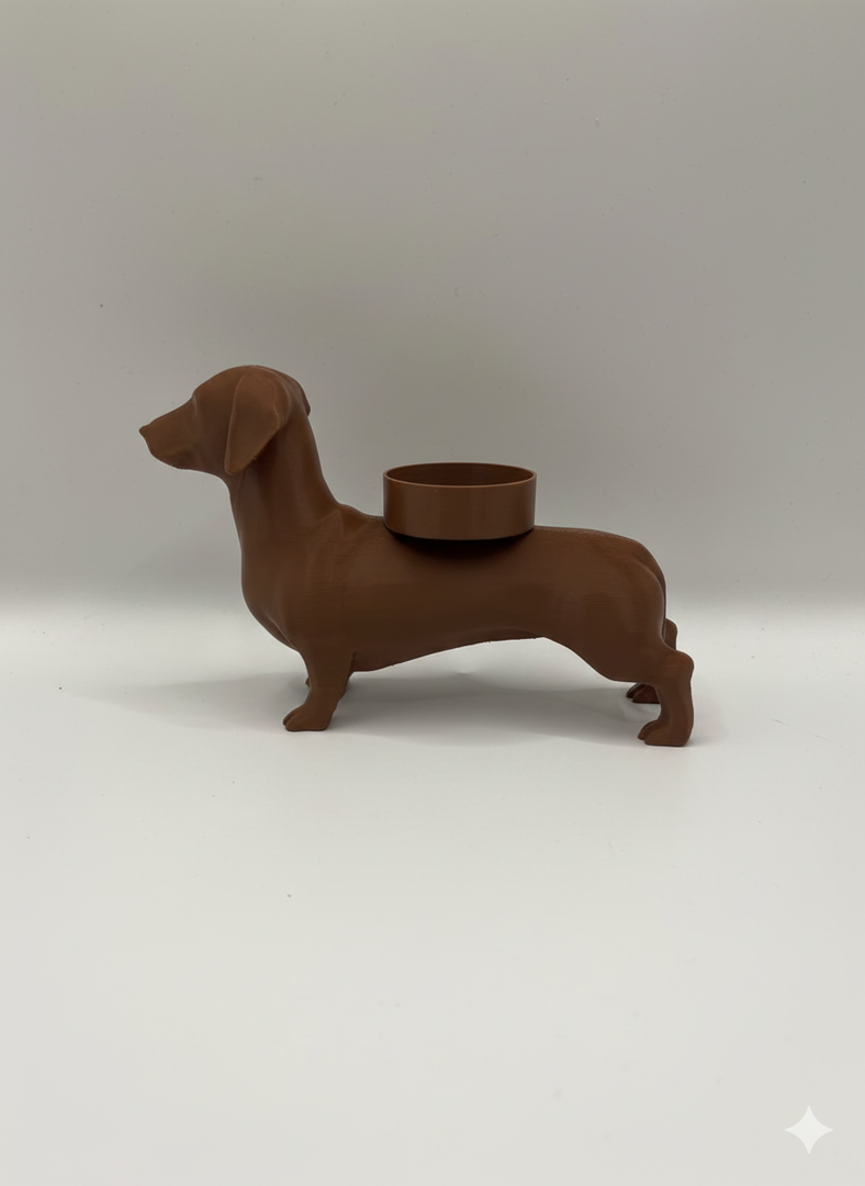 Teckel Waxinelichthouder – Moderne Honden Kaarshouder in Zwart, Wit & Bruin | Sfeervolle Woondecoratie