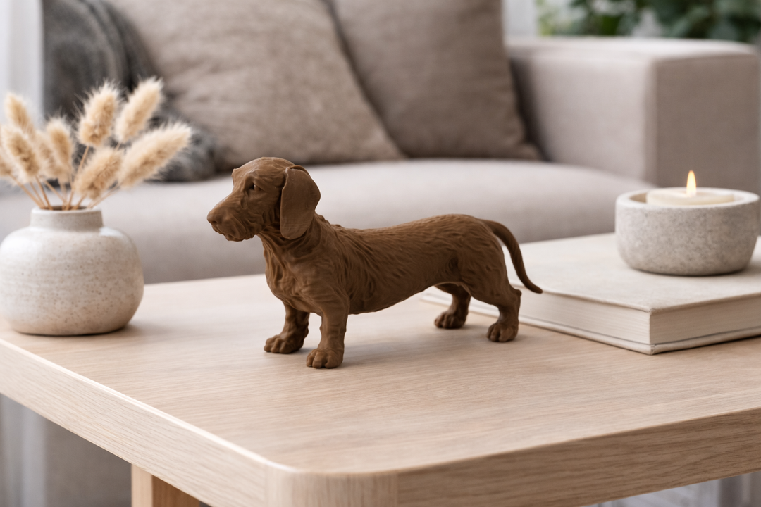 Ruwharige Teckel Hondenbeeld – Decoratief Beeldje | Hunoba Creative