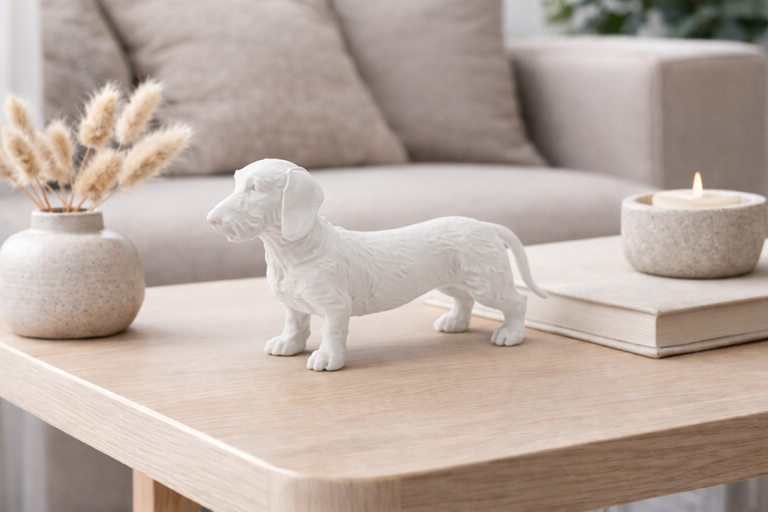 Ruwharige Teckel Hondenbeeld – Decoratief Beeldje | Hunoba Creative