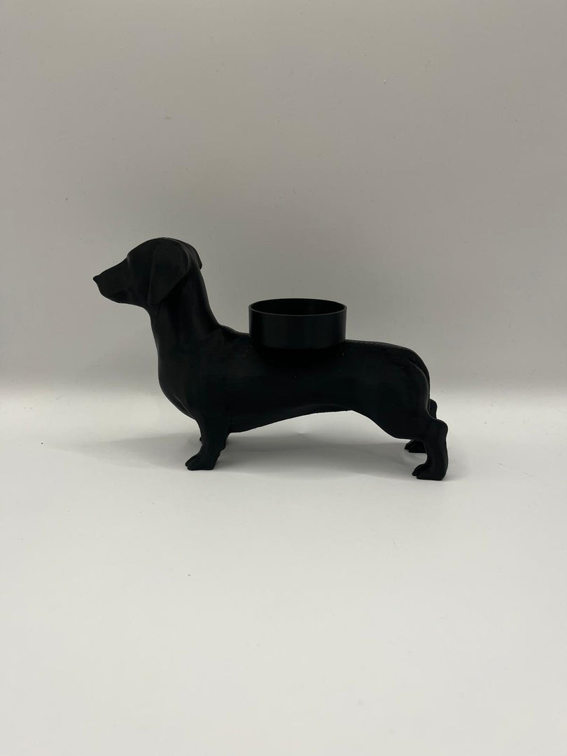 Teckel Waxinelichthouder – Moderne Honden Kaarshouder in Zwart, Wit & Bruin | Sfeervolle Woondecoratie