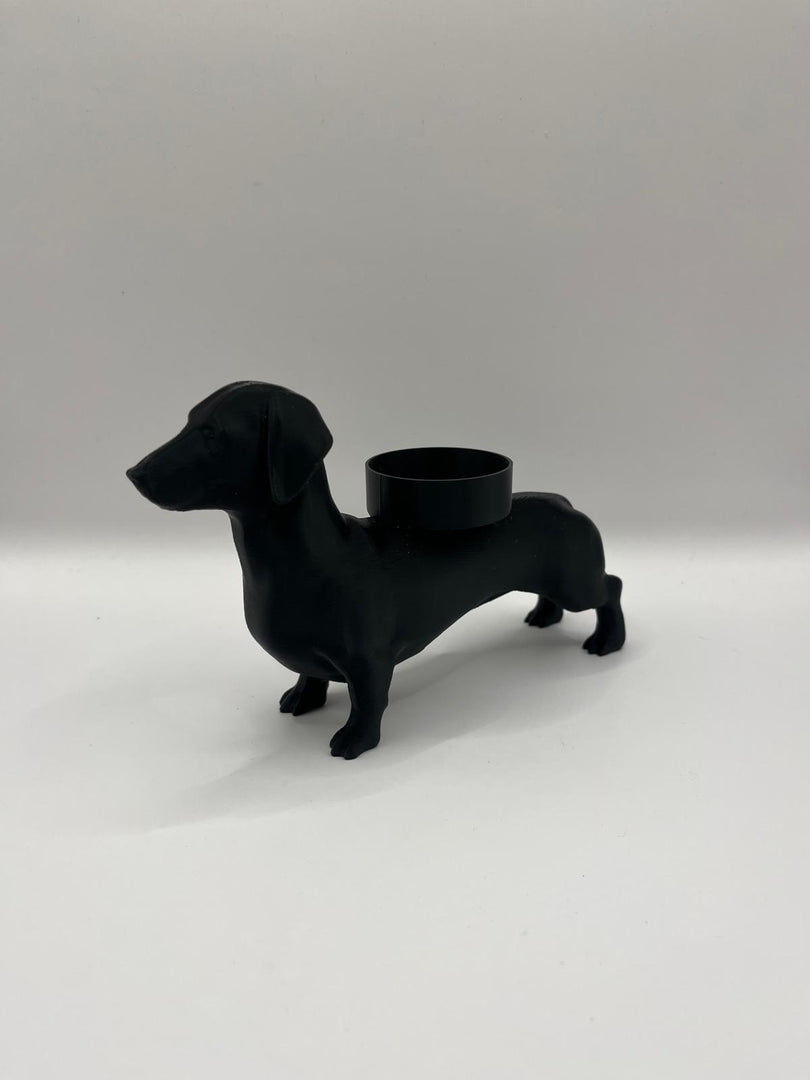 Teckel Waxinelichthouder – Moderne Honden Kaarshouder in Zwart, Wit & Bruin | Sfeervolle Woondecoratie