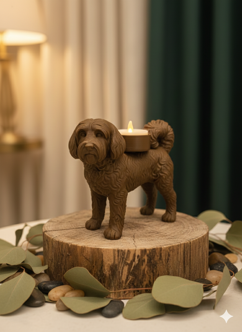 Teelichthalter mit Tibet-Terrier-Motiv – dekorative Hundekerze für Atmosphäre und Wärme