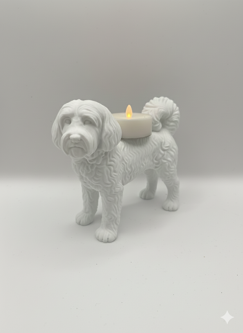 Teelichthalter mit Tibet-Terrier-Motiv – dekorative Hundekerze für Atmosphäre und Wärme