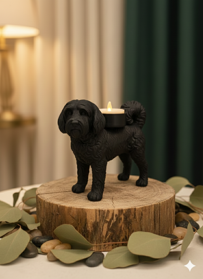 Teelichthalter mit Tibet-Terrier-Motiv – dekorative Hundekerze für Atmosphäre und Wärme