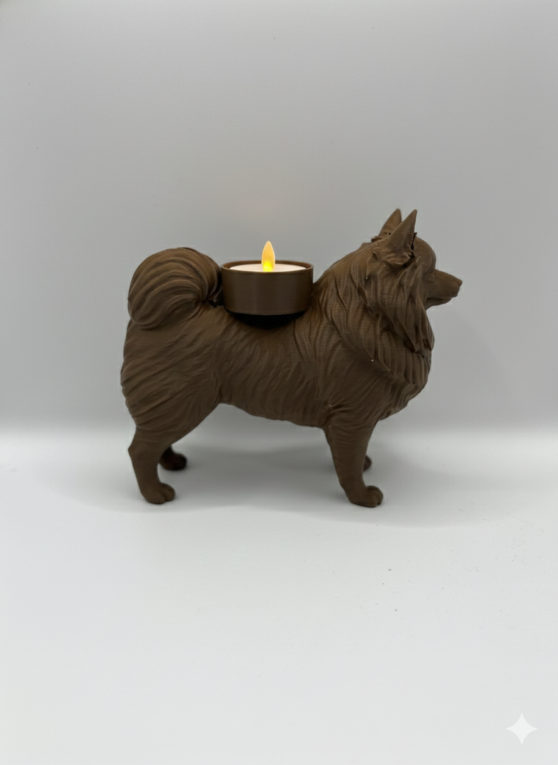 Decoratieve keeshond waxinelichthouder in bruin