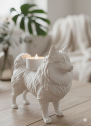 Keeshond waxinelichthouder wit van Hunoba Creative