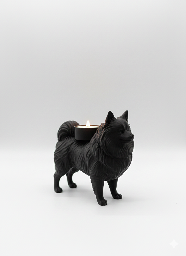 Zwarte keeshond theelichthouder van Hunoba Creative