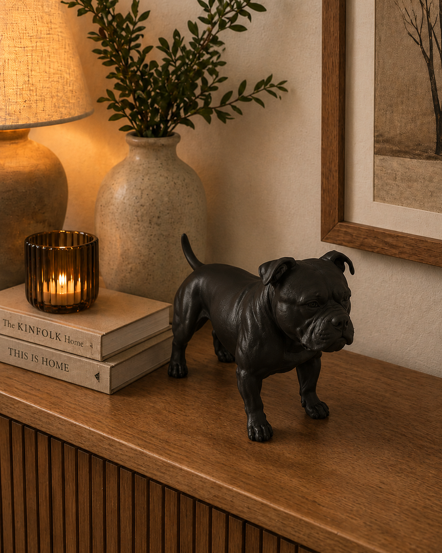 Zwart American Bully hondenbeeld als moderne interieurdecoratie