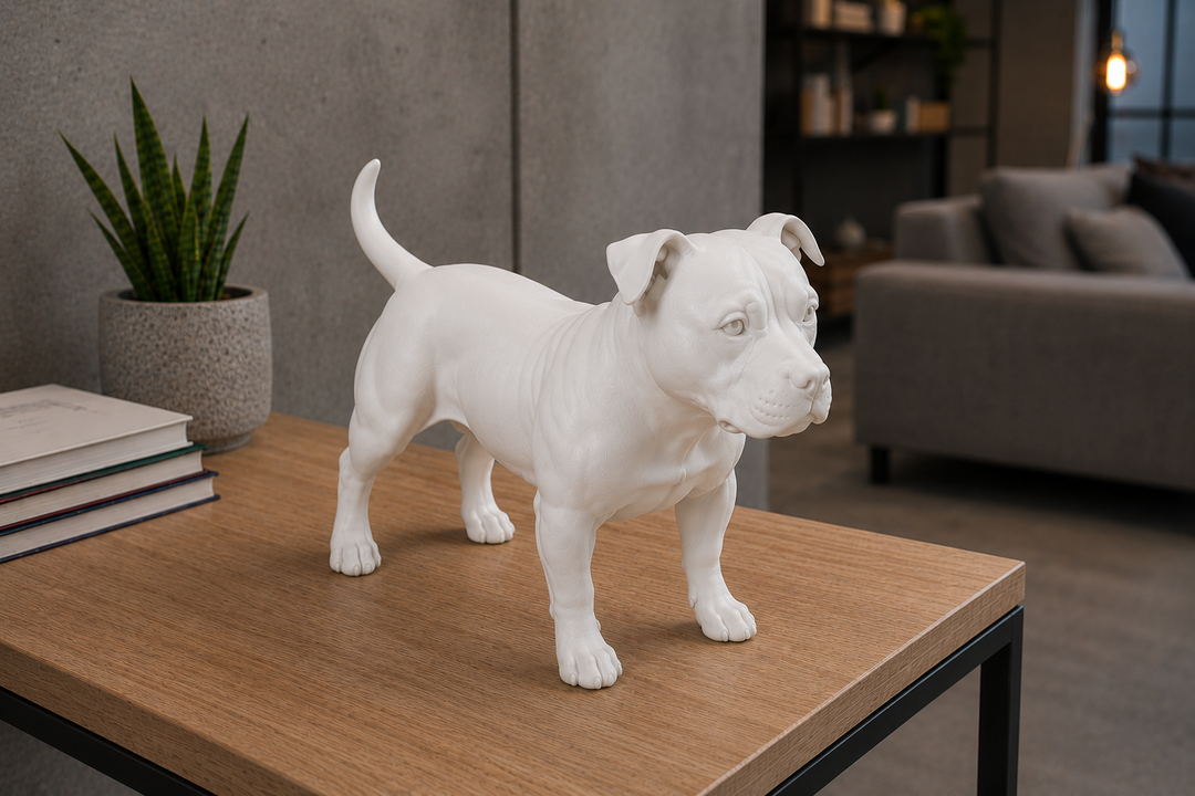 Wit American Staffordshire Terrier beeldje voor modern interieur