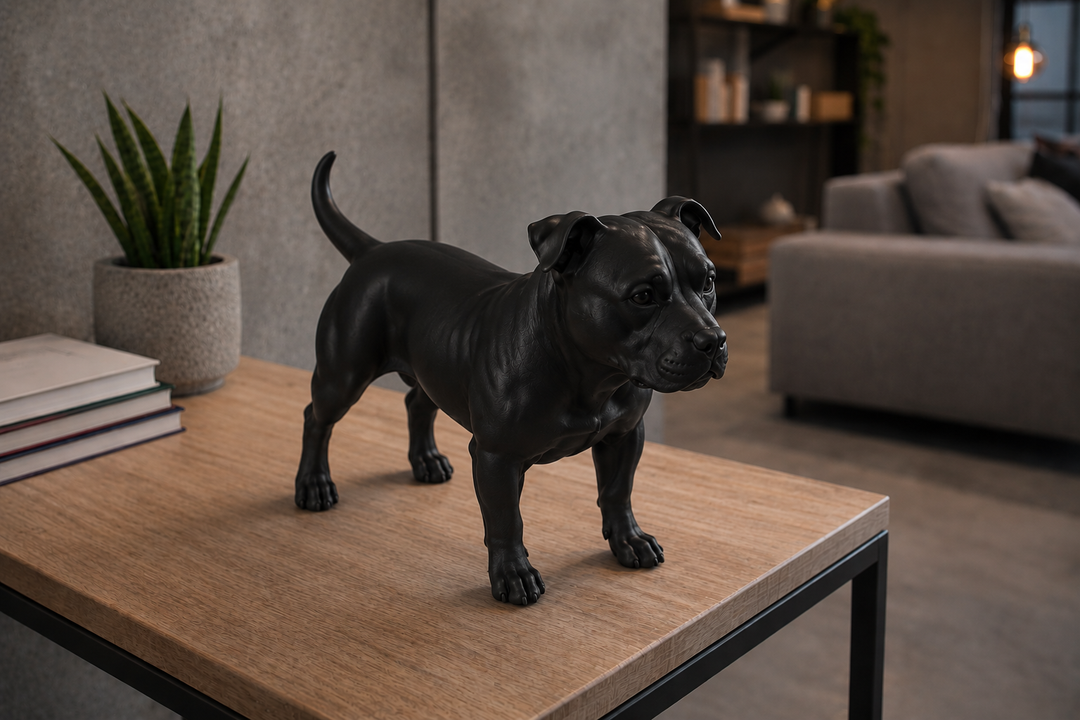 Zwart American Staffordshire Terrier hondenbeeld als moderne decoratie