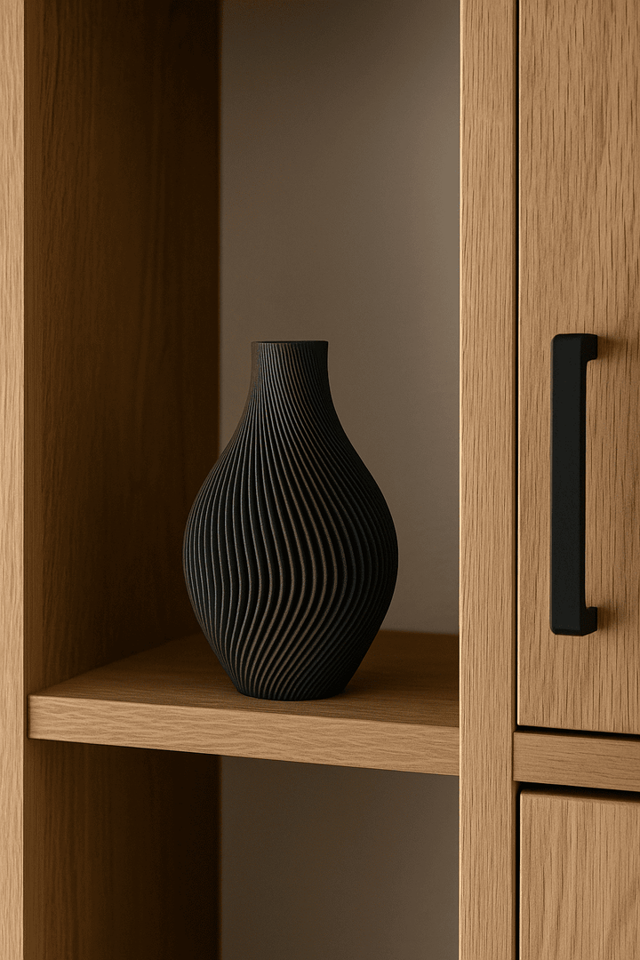 Siervaas Spiraal Chic – decoratieve droogbloemenvaas – PLA – zwart/wit/antraciet/zalmroze – spiraal ribbel design – 150 mm