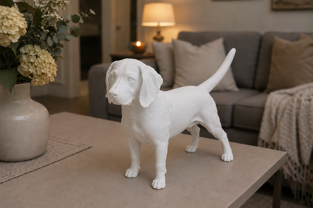 Wit Beagle hondenbeeld voor modern en minimalistisch interieur