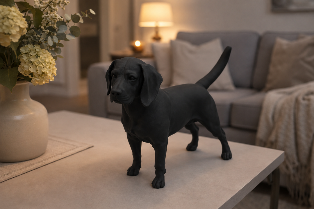 Zwart Beagle hondenbeeld als moderne interieurdecoratie