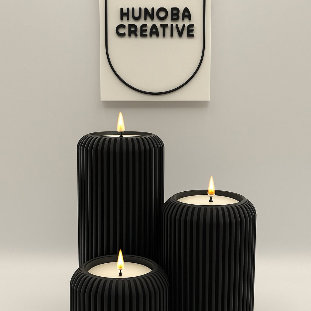 Waxinelichthouderset Ribbel – set van 3 maten – PLA – zwart/wit/grijs/rood – modern geribbeld design & sfeervol lichtspel