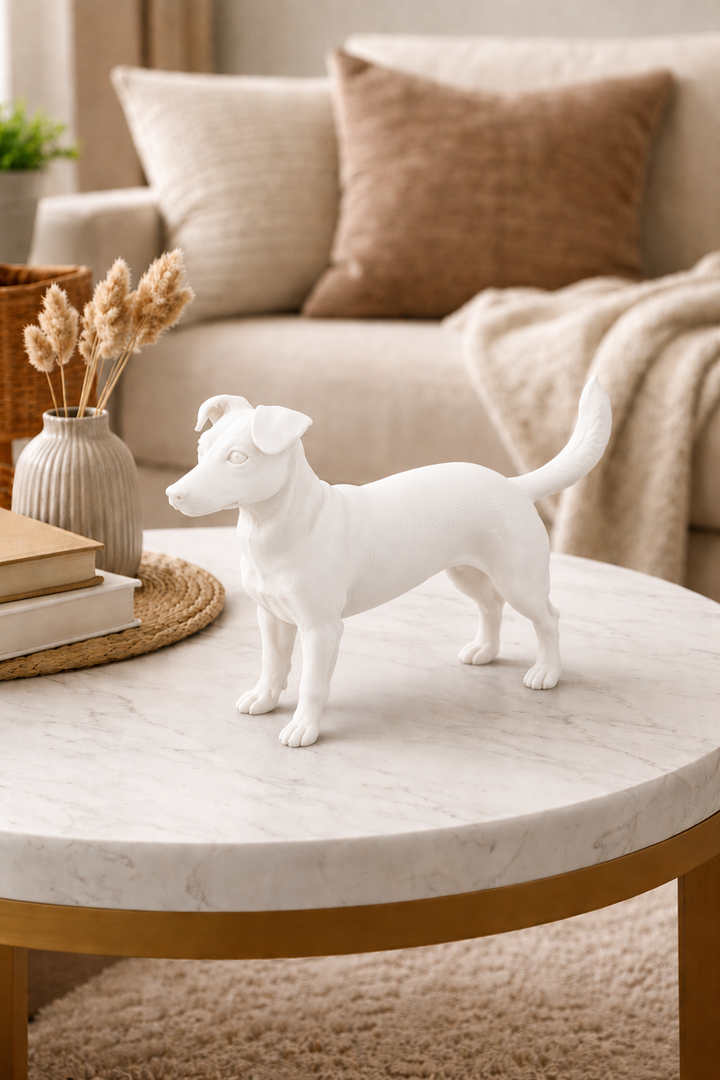 Wit Boerenfox hondenbeeld voor modern en minimalistisch interieur