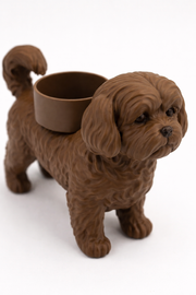 Detail van de Boomer waxinelichthouder in bruin met zicht op vachtstructuur en houderopening