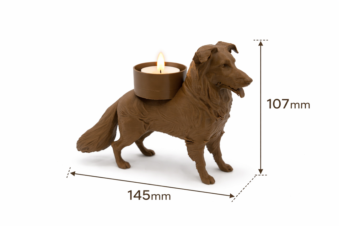 Afmetingen van Border Collie waxinelichthouder 145 mm lang en 107 mm hoog