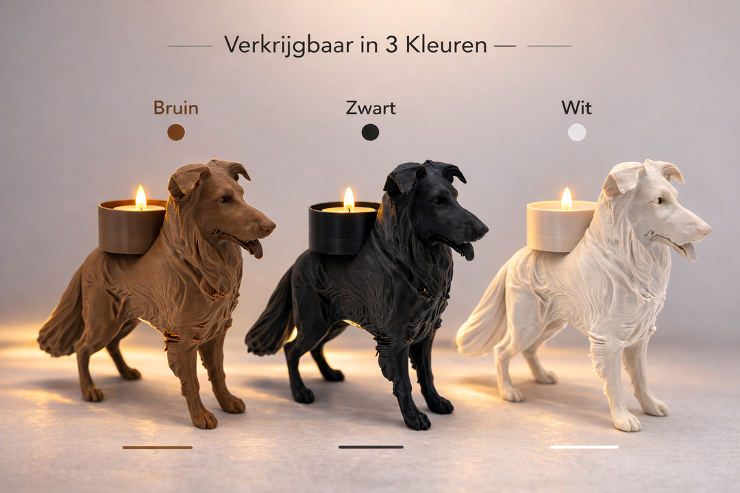 Border Collie waxinelichthouder verkrijgbaar in wit zwart en bruin