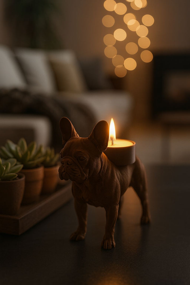 Waxinelichthouder Franse Bulldog – 3D-Geprint Hond Beeldje – Zwart | Wit | Bruin