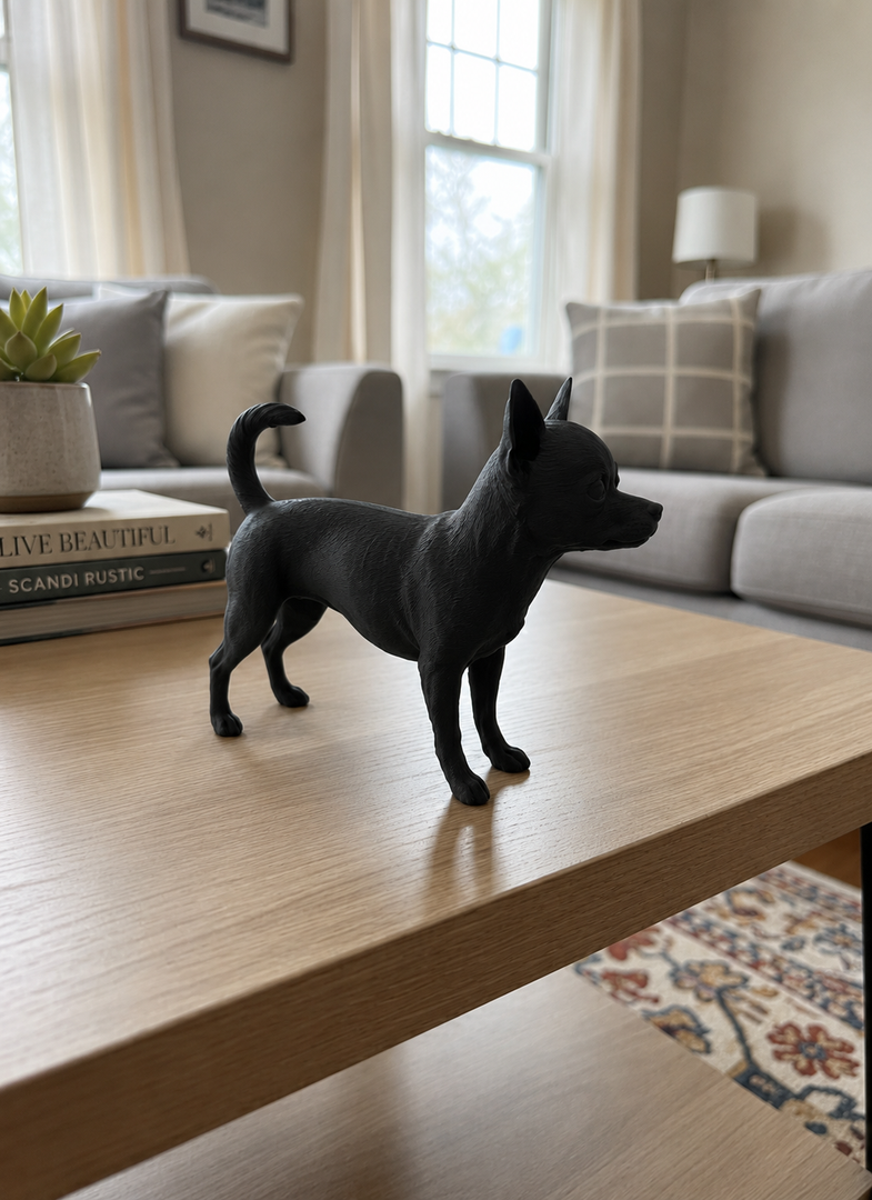 Zwart Chihuahua hondenbeeld als moderne woondecoratie
