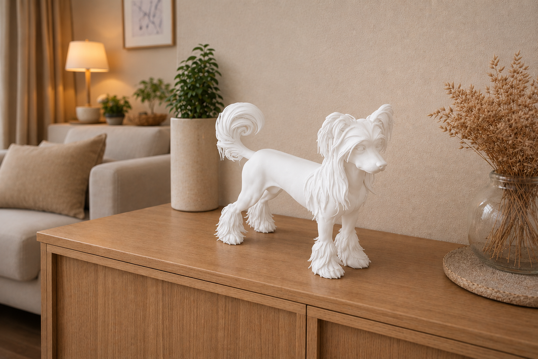 Wit Chinese Naakthond hondenbeeld voor modern interieur