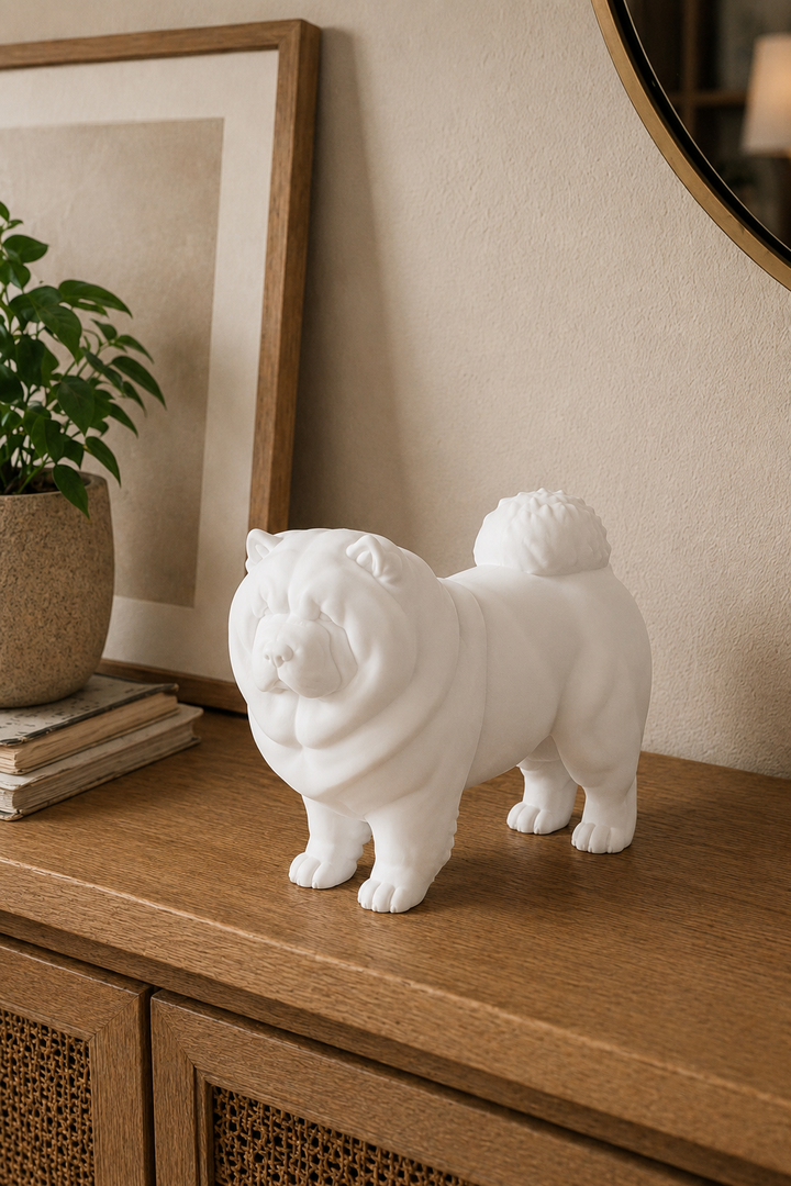 Wit Chow Chow hondenbeeld voor modern interieur