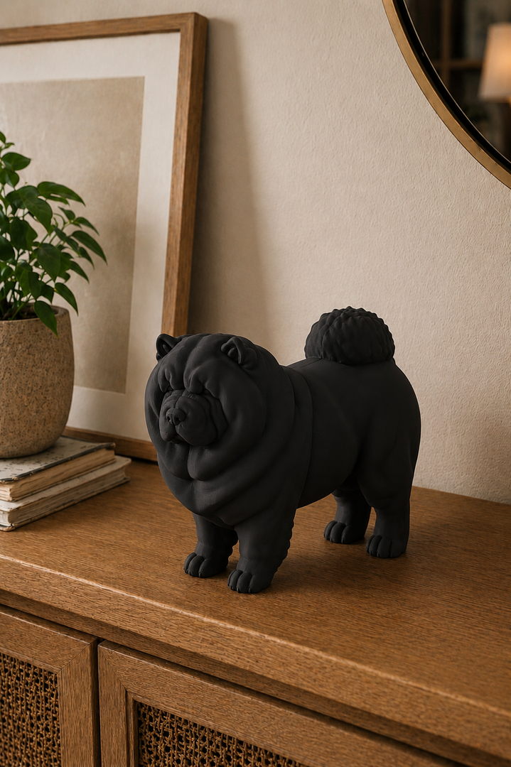 Zwart Chow Chow hondenbeeld als moderne woondecoratie