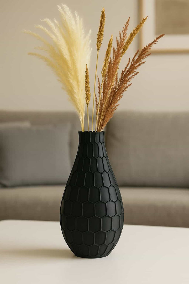 Siervaas – GeoLijn – PLA – zwart/wit/antraciet/zalmroze – 178×94 mm – geometrisch reliëf design