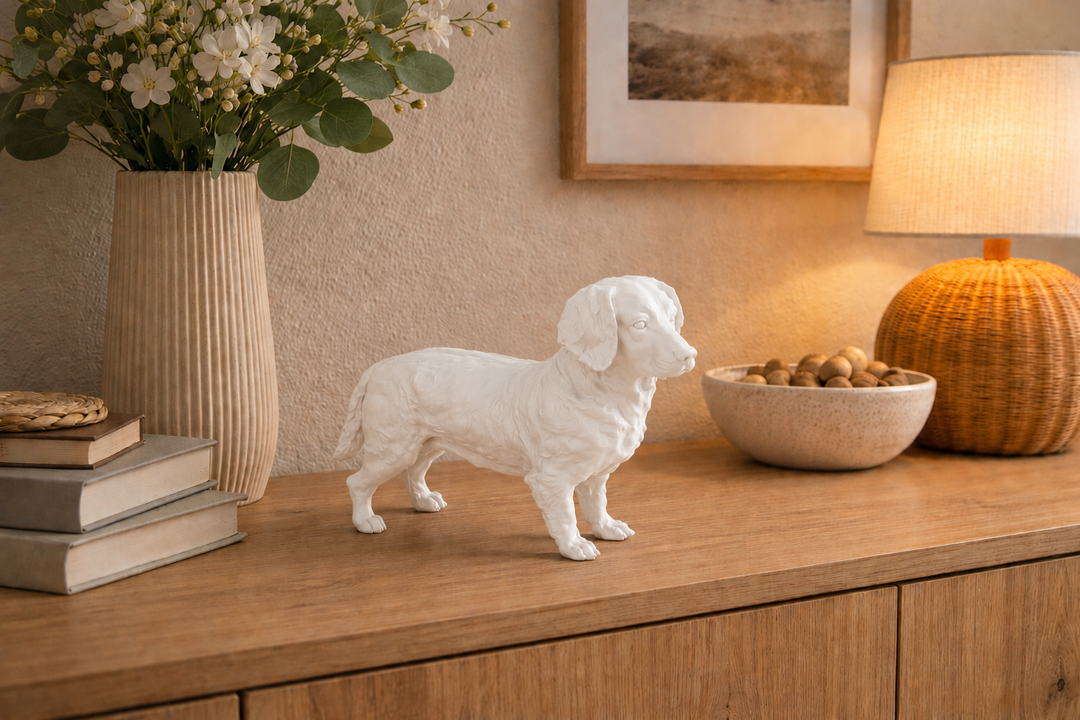 Wit Friese Stabij hondenbeeld voor modern interieur