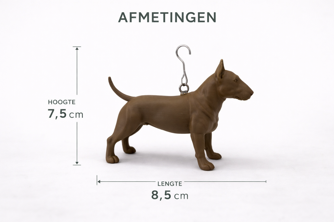Hunoba Creative bruine Bull Terrier kersthanger met afmetingen 8,5 cm lengte en 7,5 cm hoogte