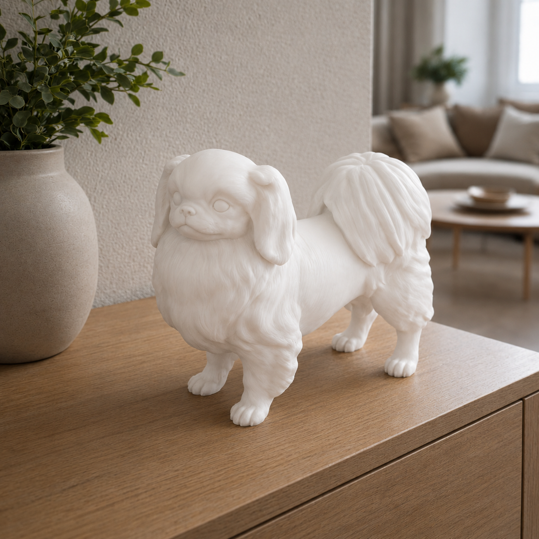 Wit Japanse Chin hondenbeeld voor modern interieur