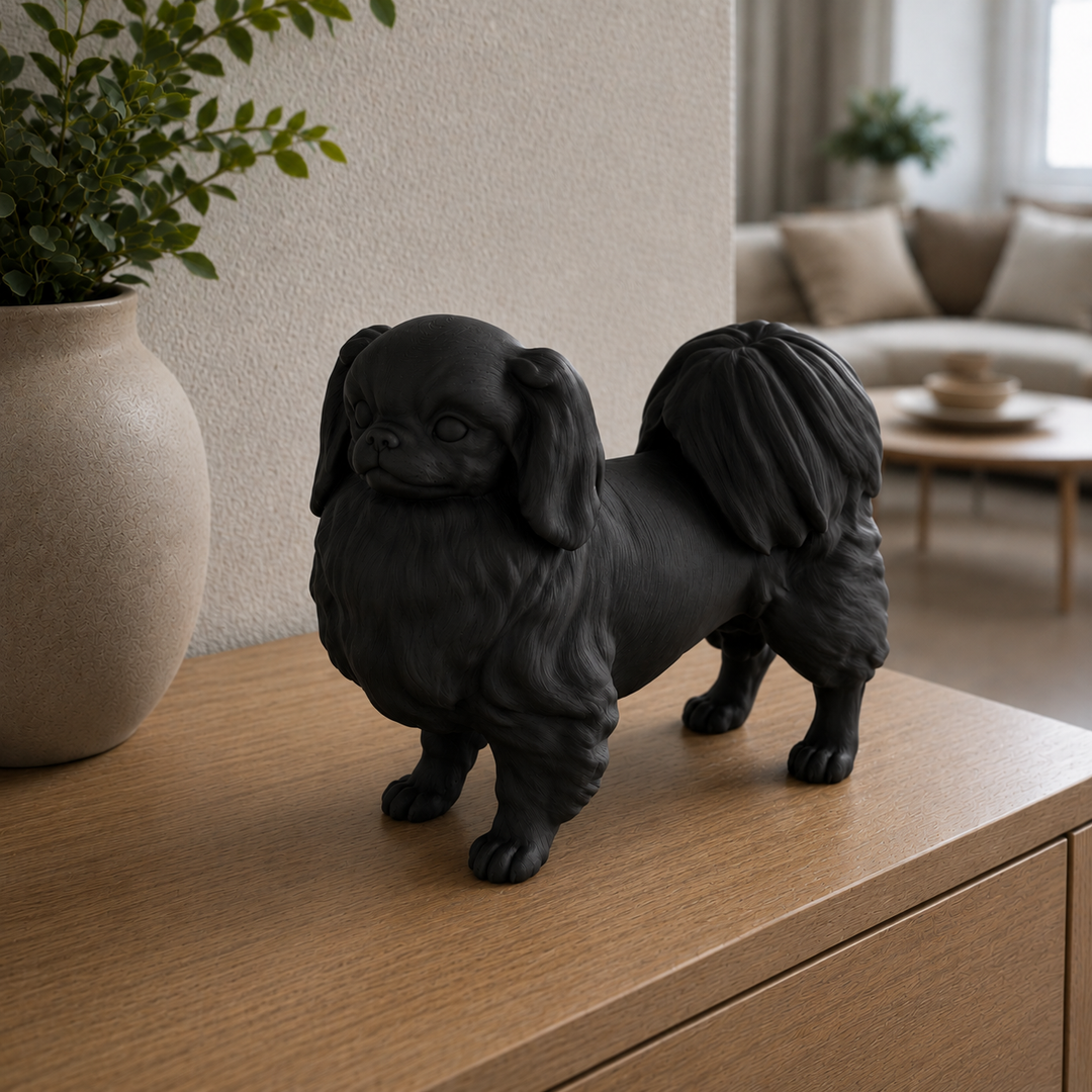 Zwart Japanse Chin hondenbeeld als moderne woondecoratie
