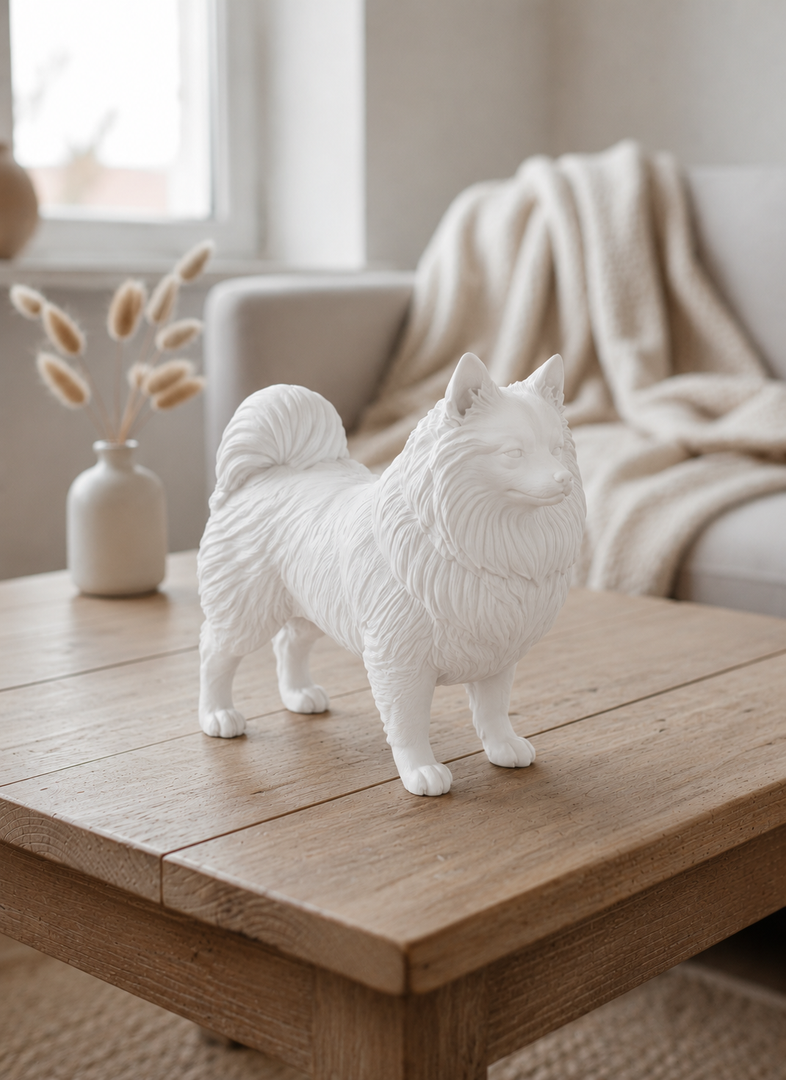 Wit Keeshond hondenbeeld voor modern interieur