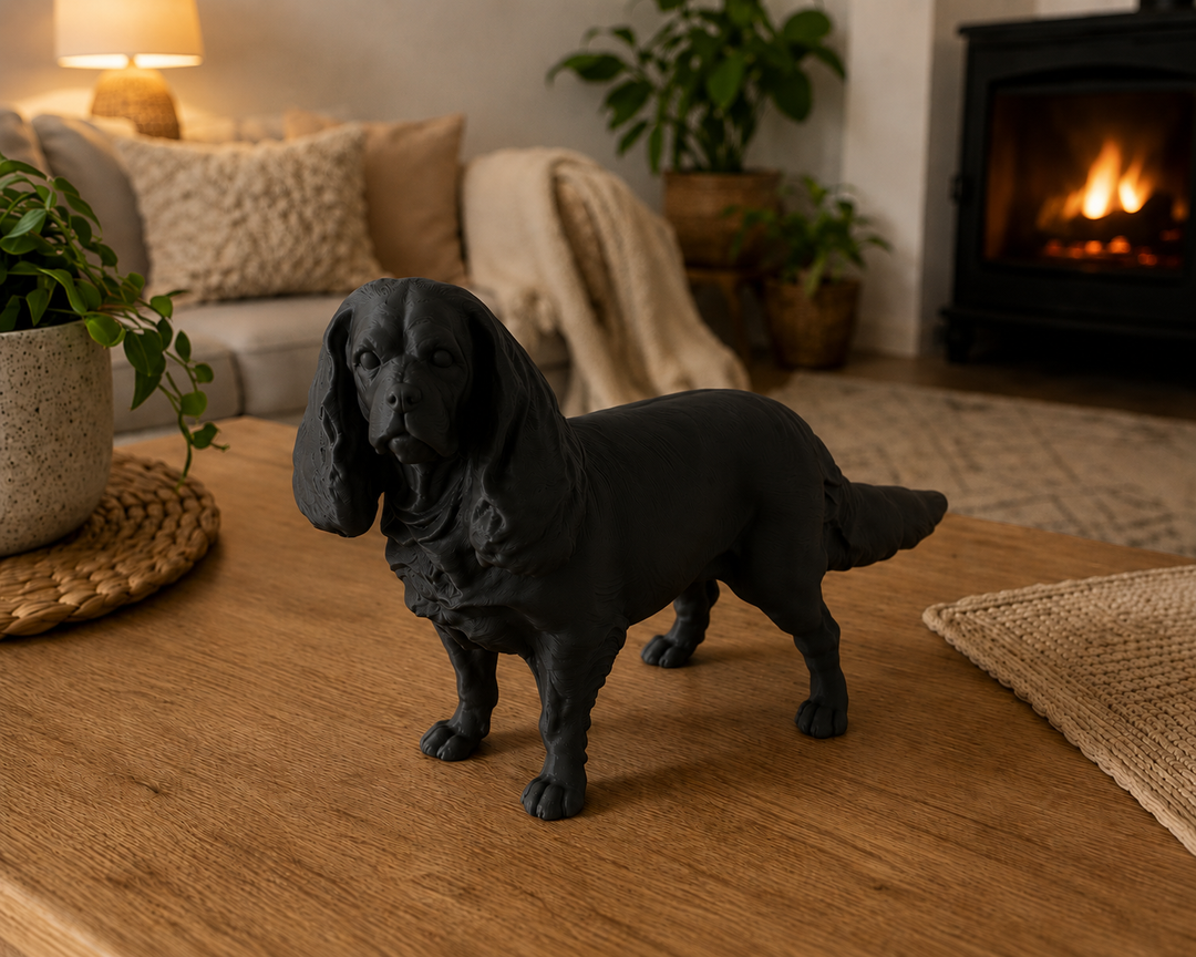 Zwart King Charles Spaniel hondenbeeld als moderne woondecoratie