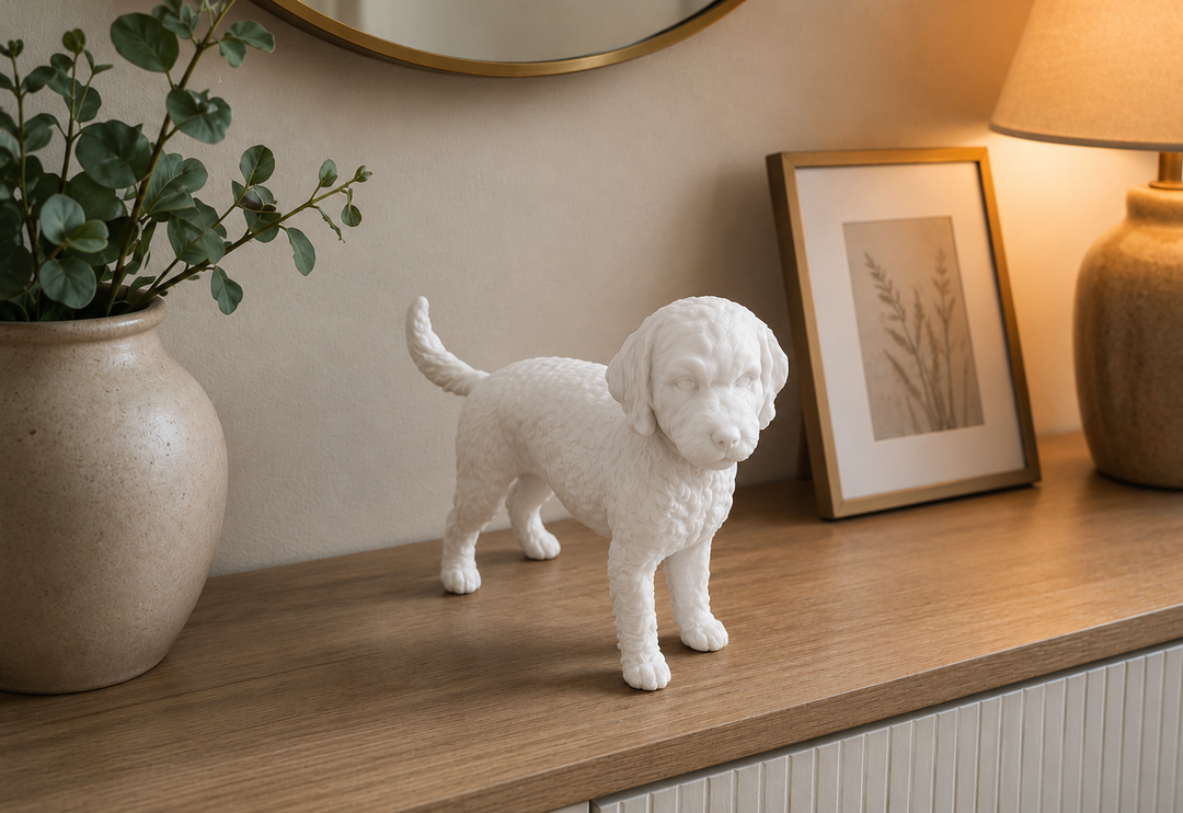 Wit Lagotto Romagnolo hondenbeeld voor modern interieur