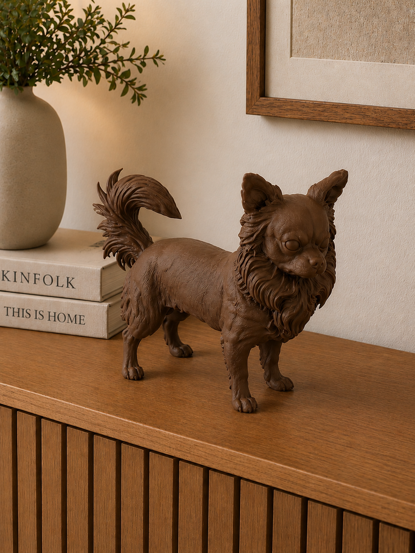 Bruin Langharige Chihuahua decoratiebeeld als stijlvolle interieurdecoratie