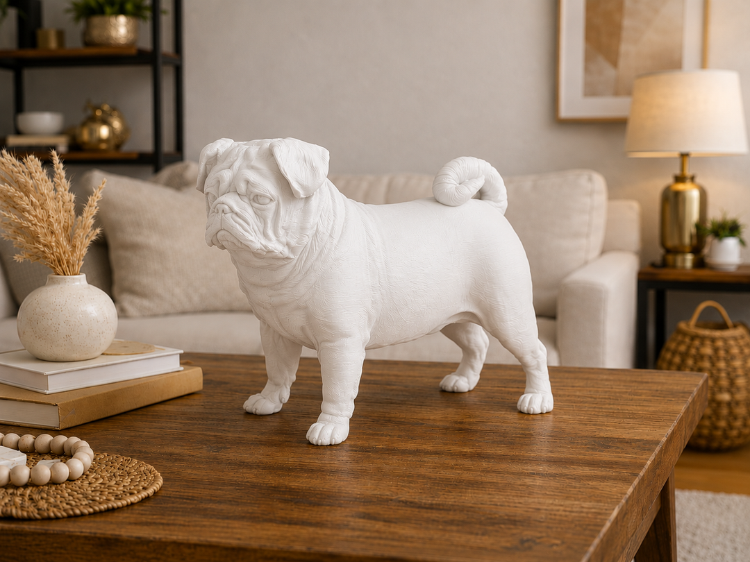 Wit Mopshond hondenbeeld voor modern interieur