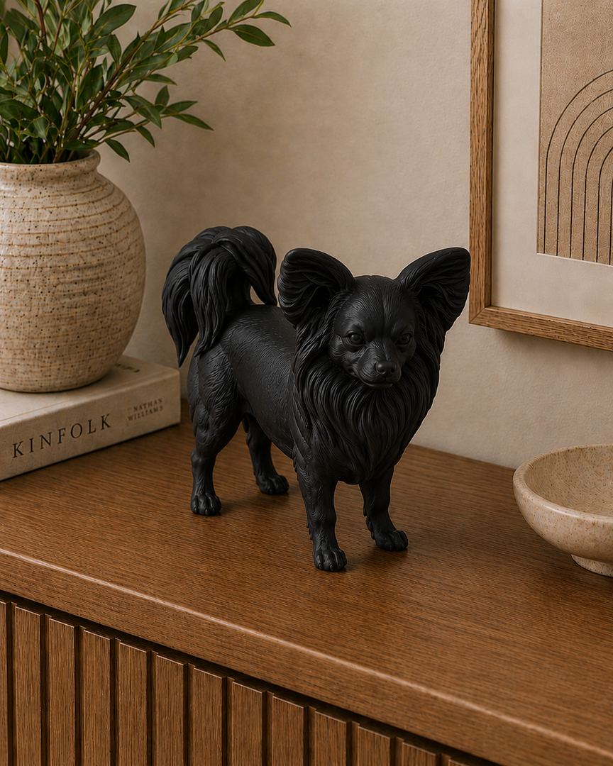 Zwart Papillon hondenbeeld als moderne woondecoratie
