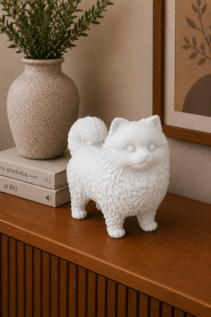 Wit Pomeriaan hondenbeeld voor modern interieur