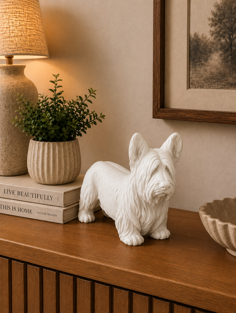 Wit Skye Terrier hondenbeeld voor modern interieur