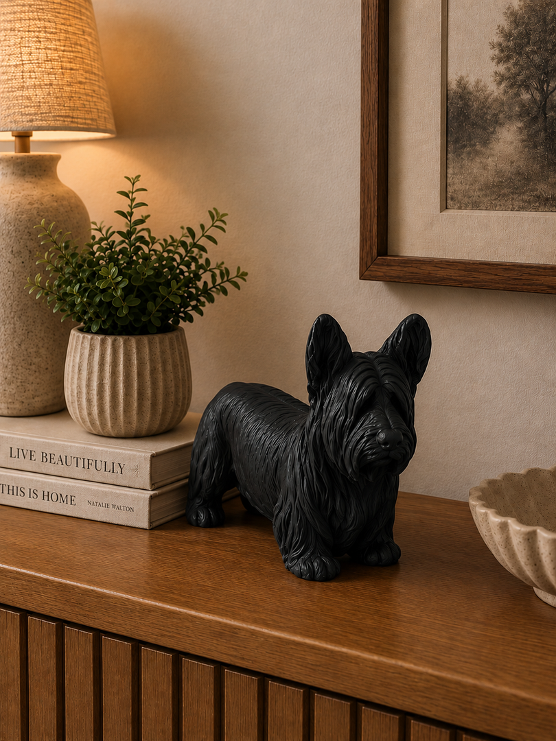 Zwart Skye Terrier hondenbeeld als moderne woondecoratie