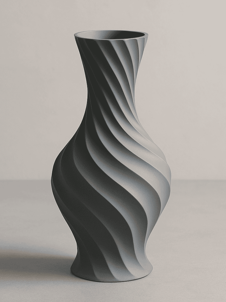 ⭐ Siervaas Twist – Gedraaid Design | PLA Siervaas in Grijs | Moderne Decoratieve Vaas