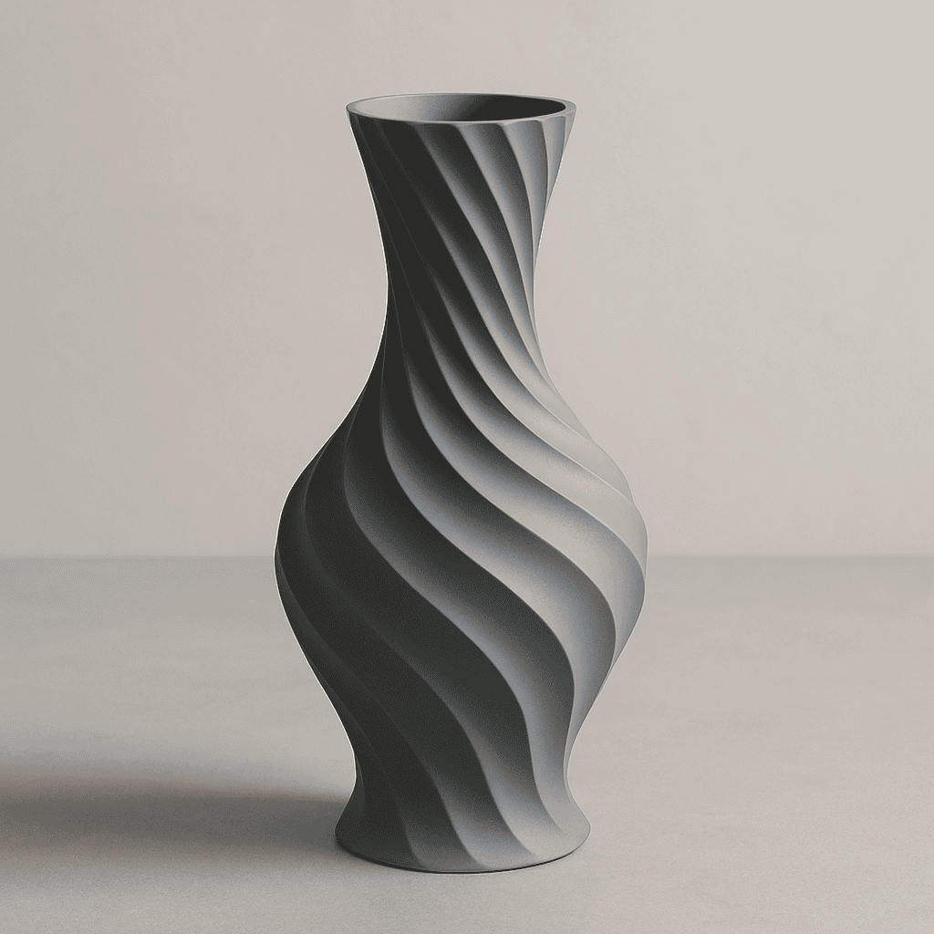 ⭐ Siervaas Twist – Gedraaid Design | PLA Siervaas in Grijs | Moderne Decoratieve Vaas