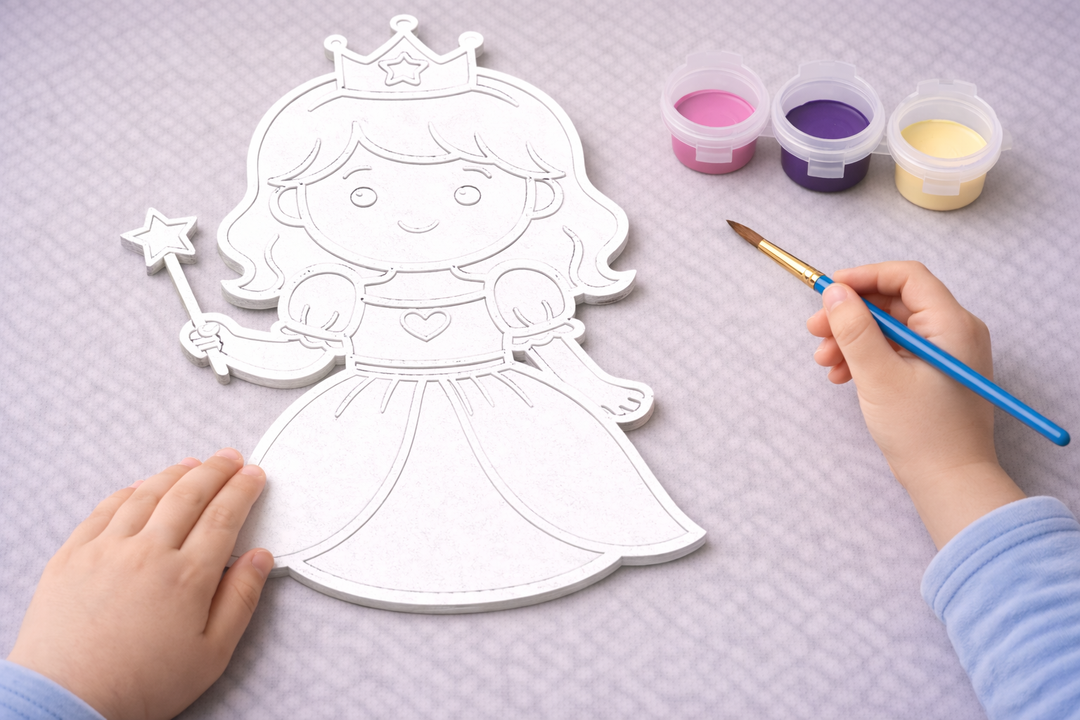 Kind schildert verfbare prinses figuur 3D-geprint DIY knutselobject van Hunoba Creative