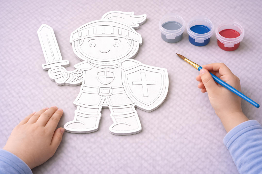 Kind schildert verfbare ridder figuur 3D-geprint DIY knutselobject van Hunoba Creative