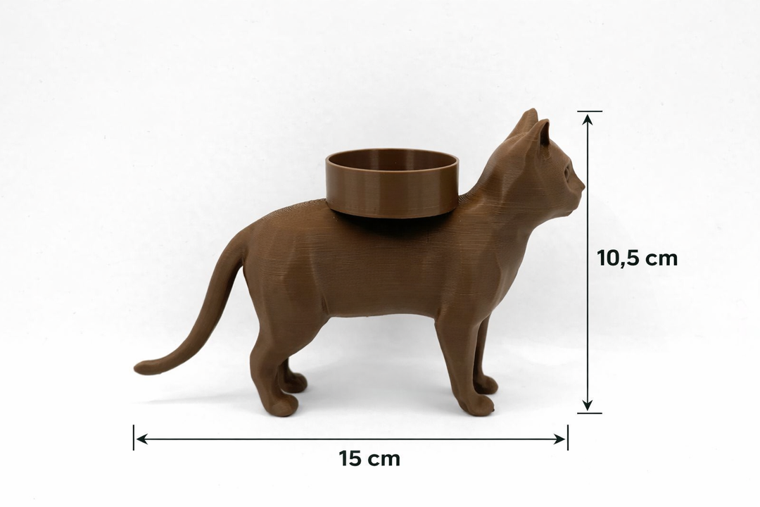 Waxinelichthouder kat met afmetingen 15 cm lang en 10,5 cm hoog