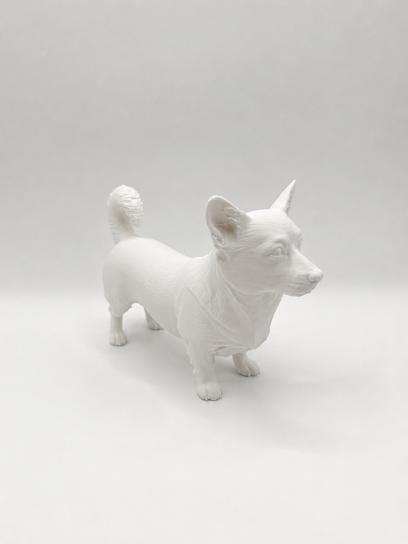 Wit Welsh Corgi hondenbeeld voor modern interieur